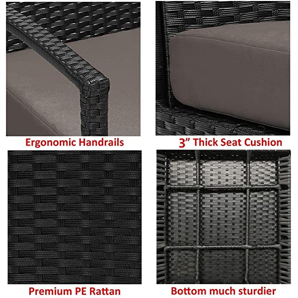 PROHIKER 3 PCS Patio Rattan Conversation Chair Set, 3 PCS Patio Wicker Rattan Furniture Set, Patio Wicker Rattan Table Brown