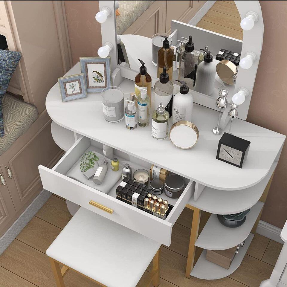 Vanity Table Set with Lighted Mirror Vanity Desk Makeup Vanity Mirror with Lights Dressing Table