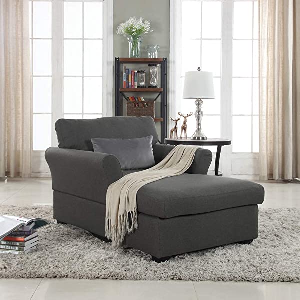 Casa Andrea Milano llc Classic and Traditional Ultra Comfortable Linen Living Room Fabric Chaise Couch Chair, Lounge, Grey