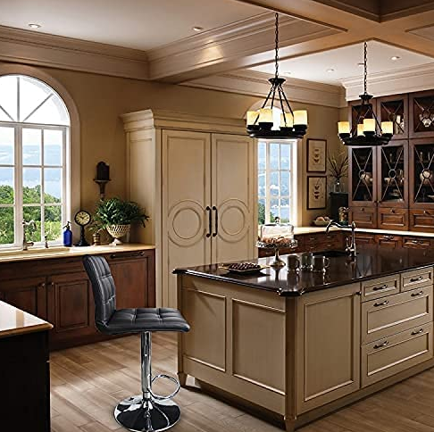 Modern Square PU Leather Adjustable Bar Stools with Back,Set of 2,Counter Height Swivel Stool by Leopard (Black)