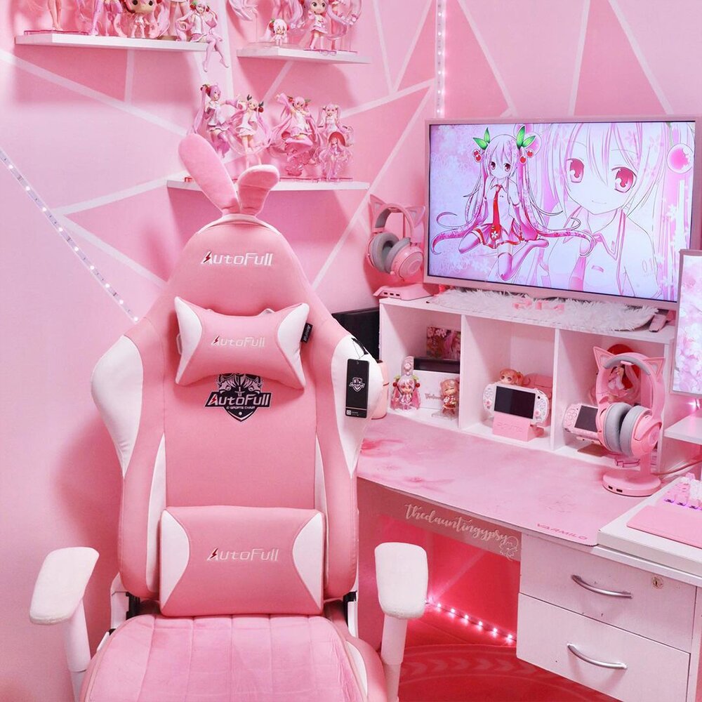 【Furniture】Racing Game Chair Autofull Adjustable Reclining Ergonomic Swivel PC in Pink