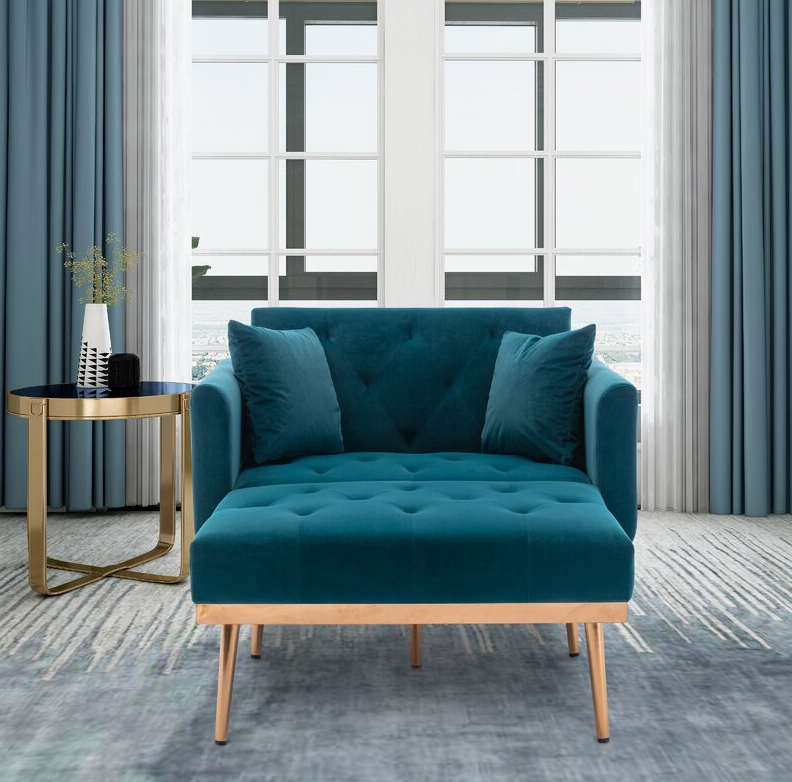 40.9” W Tufted Velvet Flared Arms Sleeper Convertible Chaise Lounge