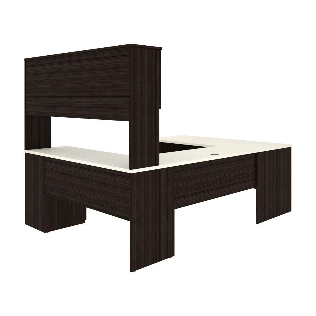 【Furniture】Bestar Ridgeley U-Shaped Executive Desk with Pedestal and Hutch, 65W, White Chocolate
