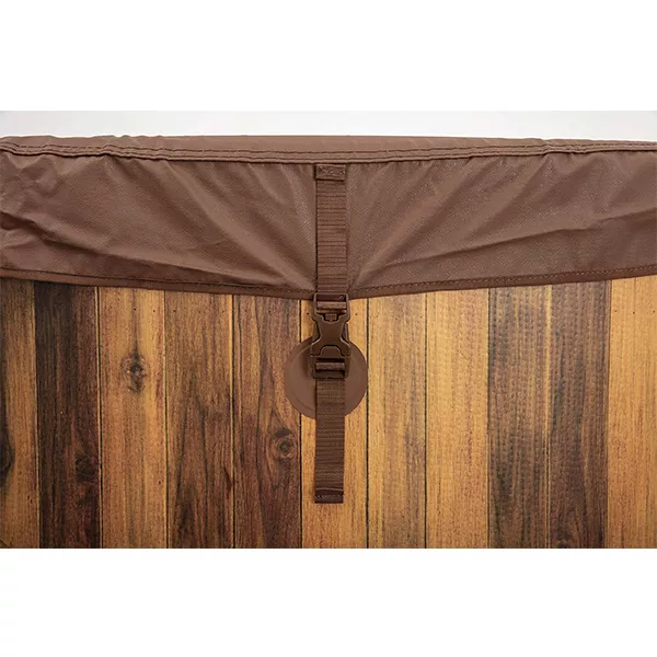 HELSINKI HOT TUB, 180 AIRJET WOOD EFFECT INFLATABLE SPA WITH FREEZE SHIELD YEAR ROUND TECHNOLOGY AND RAPID HEATING, 5-7 PERSON