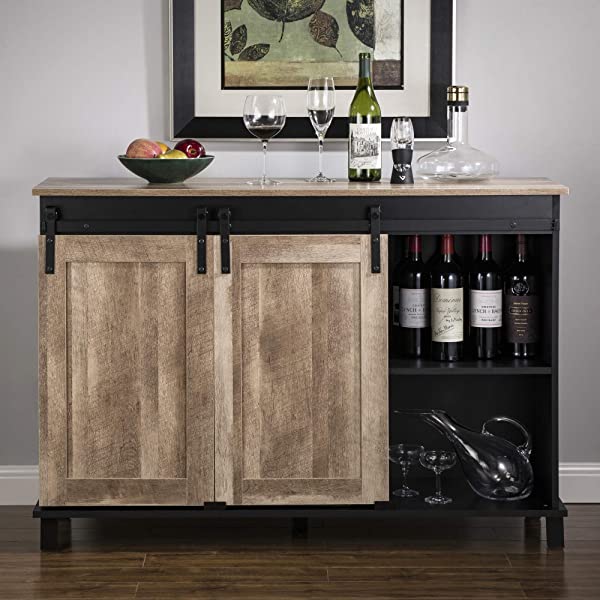 Glitzhome Wood Rustic Wine Cabinet 2-Sections Bar Cabinet with Wine Storage 31.5”L Sideboard Table with Drawers Wood Sideboard with Wine Display for Kitchen Dining Room 2 piece
