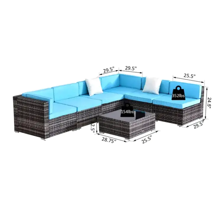 【Furniture】7 Piece Rattan Sofa Set Outdoor Furniture Patio Set