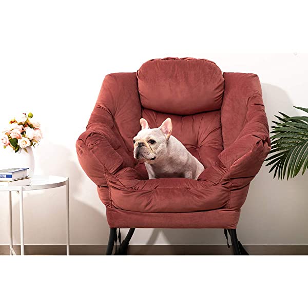 AbocoFur Modern Large Cotton Fabric Lazy Chair，Accent Contemporary Lounge Chair, Single Steel Frame Leisure Sofa Chair with Armrests and A Side Pocket, Beige