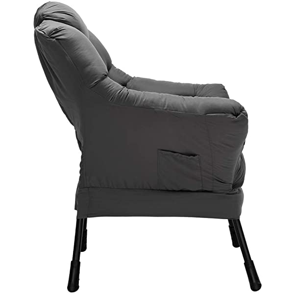 AbocoFur Modern Large Cotton Fabric Lazy Chair，Accent Contemporary Lounge Chair, Single Steel Frame Leisure Sofa Chair with Armrests and A Side Pocket, Beige