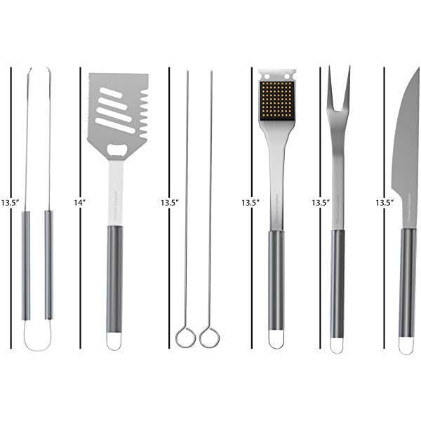 Home-Complete HC-1000 BBQ Accessories – 16PC Grill Set with Spatula, Tongs, Skewers, Case – Barbecue Tools for Father’s Day, Wedding, Anniversary, 16 Piece, Silver Steel 16-Piece