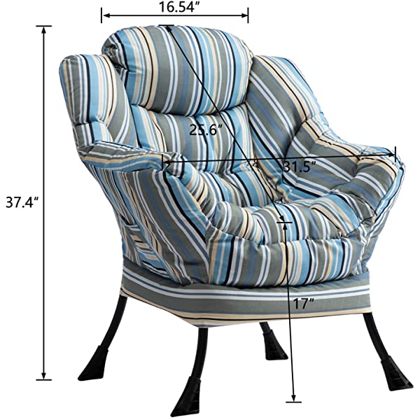 AbocoFur Modern Large Cotton Fabric Lazy Chair，Accent Contemporary Lounge Chair, Single Steel Frame Leisure Sofa Chair with Armrests and A Side Pocket, Beige