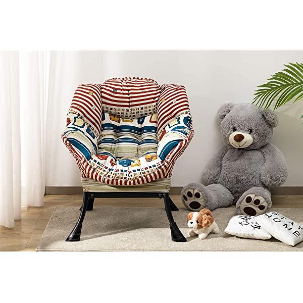 AbocoFur Modern Large Cotton Fabric Lazy Chair，Accent Contemporary Lounge Chair, Single Steel Frame Leisure Sofa Chair with Armrests and A Side Pocket, Beige