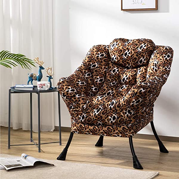 AbocoFur Modern Large Cotton Fabric Lazy Chair，Accent Contemporary Lounge Chair, Single Steel Frame Leisure Sofa Chair with Armrests and A Side Pocket, Beige