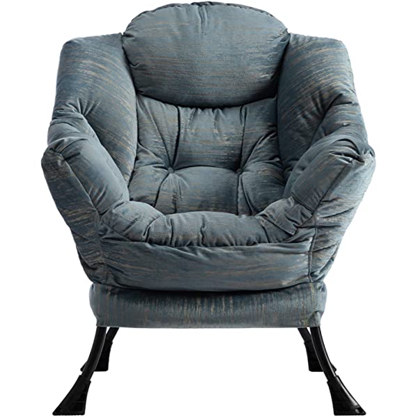 AbocoFur Modern Large Cotton Fabric Lazy Chair，Accent Contemporary Lounge Chair, Single Steel Frame Leisure Sofa Chair with Armrests and A Side Pocket, Beige