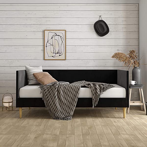 DHP Franklin Mid Century Upholstered Daybed, Sofa Bed, Twin Size Frame, Tan Linen Linen Twin Tan