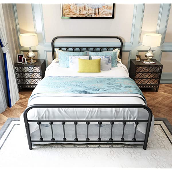Black Metal Bed Frame Full Size with Headboard and Footboard Single Platform Mattress Base,Metal Tube and Iron-Art Bed（Full,Black） Full Black