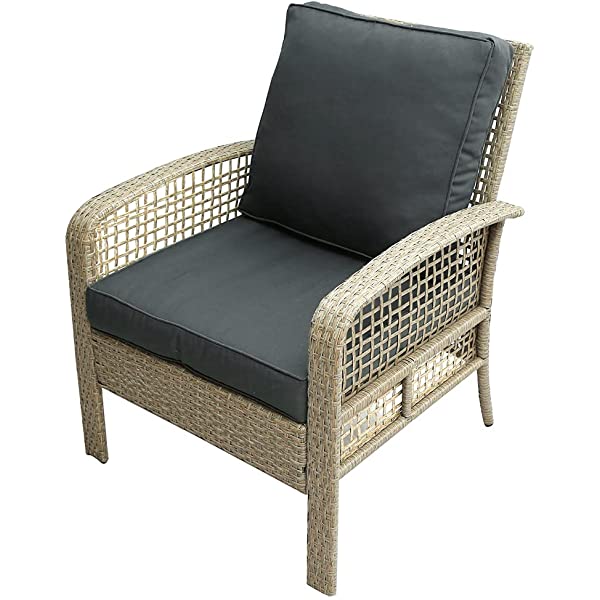 4 Pieces Outdoor Patio Furniture Set Wicker Rattan Cushioned Sectional Sofa Sets with Armchairs and Tempered Glass Table with Storage Shelf (Gray) Grey