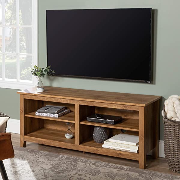 Walker Edison Wren Classic 4 Cubby TV Stand for TVs up to 65 Inches, 58 Inch, Black Black 58 InchTV Stand