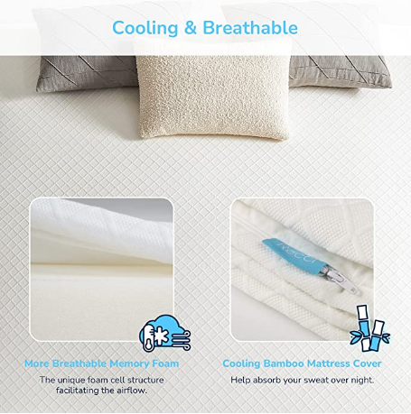 RECCI 2 inch mattress cover queen size, pressure memory foam mattress cover to relieve back pain, foam mattress cover with removable and washable cover