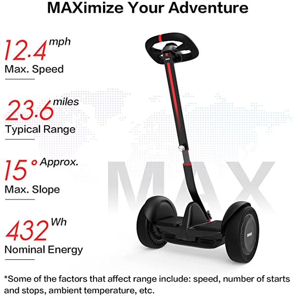 Segway Ninebot S and S-Max Smart Self-Balancing Electric Scooter with LED Light, Powerful and Portable, Compatible with Gokart kit Ninebot S, Black