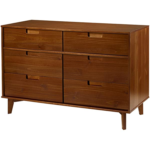 Walker Edison Mid Century Modern Grooved Handle Wood Dresser Bedroom Storage Drawer Organizer Closet Hallway, 6 Drawer, Caramel Caramel 1 pack 6 Drawer