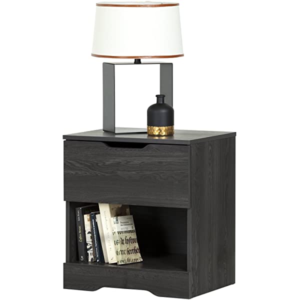 South Shore Trinity 1-Drawer Nightstand, Gray Oak with Cut-Out Handles