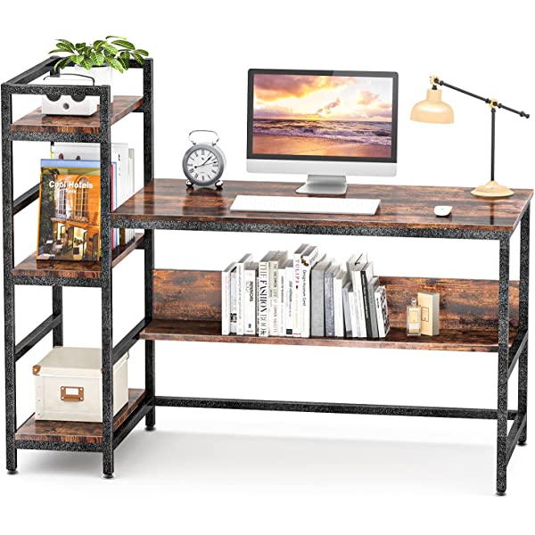 Computer Desk 55 inch with Storage Shelves Study Writing Table for Home Office,Modern Simple Style, Rustic Brown