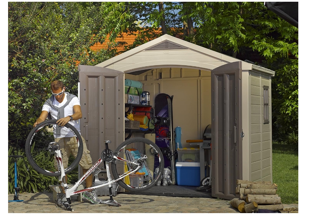 Keter Factor 8 x 6 ft Outdoor Storage Shed, Beige/Brown