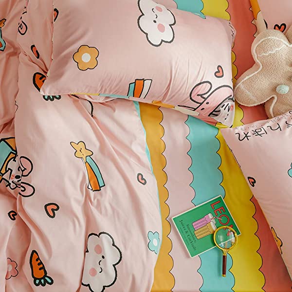 New Cartoon Animals Elephant Print Duvet Cover Sets for Kids 100% Cotton Reversible Soft 3 Pieces Kids Bedding Duvet Cover Pillowcases Kawaii Cloud Bedding Sets, Queen/Full Full/Queen (1 Duvet Cover + 2 Pillowcases) Multi A00 Elephant Bunny Balloon
