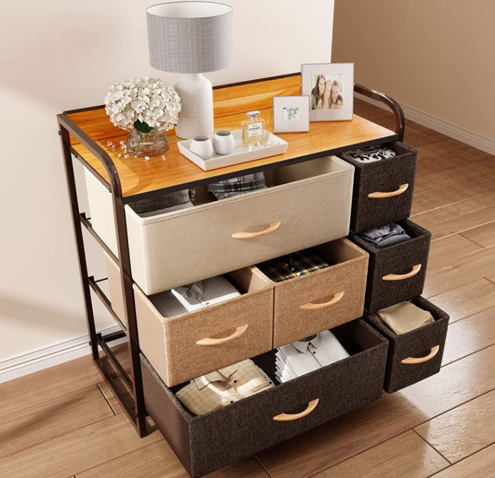 CubiCubi Dresser Organizer with 7 Drawer, Furniture Storage Tower Unit for Bedroom Hallway Entryway Closets, Dresser Clothes Storage with Sturdy Steel Frame Wood Top, Chocolate