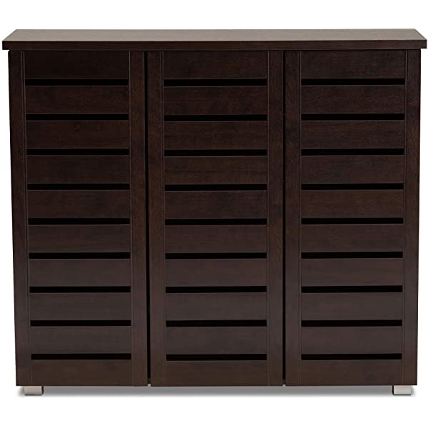 Wholesale Interiors Baxton Studio Adalwin Modern and Contemporary 3-Door Dark Brown Wooden Entryway Shoes Storage Cabinet