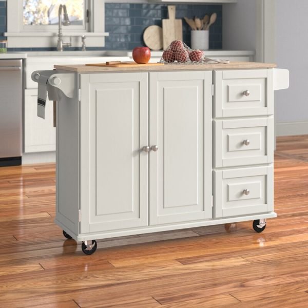 53.5 -inch kitchen cart, with solid wood top and lock wheels