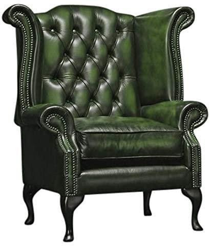 Chesterfield Genuine Antique Leather Queen Anne Chair (3 Colour Options) (Green)