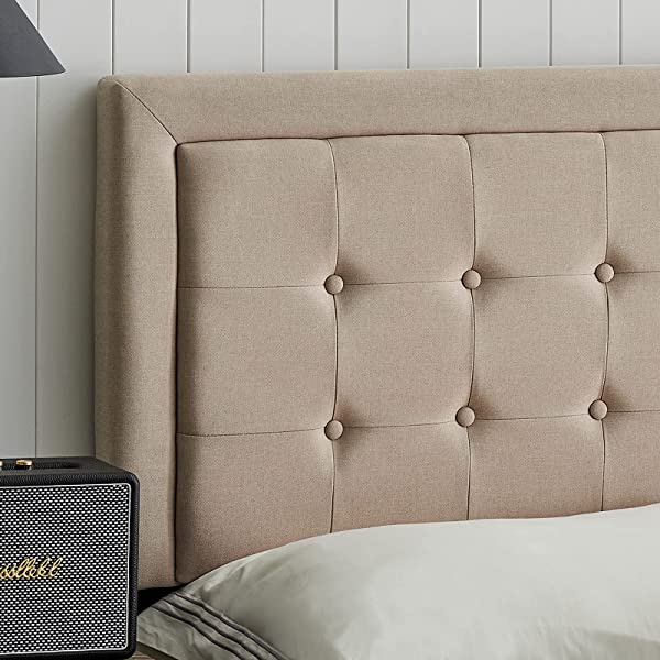 Amerlife Queen Bed Frame Upholstered Platform Bed with Adjustable Headboard - Button Tufted Mattress Foundation with Wooden Slat Support/No Box Spring Needed/Easy Assembly (Beige) Queen Beige