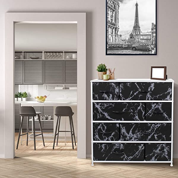 Sorbus Dresser with 8 Drawers - Furniture Storage Chest Tower Unit for Bedroom, Hallway, Closet, Office Organization - Steel Frame, Wood Top, Easy Pull Fabric Bins (White)