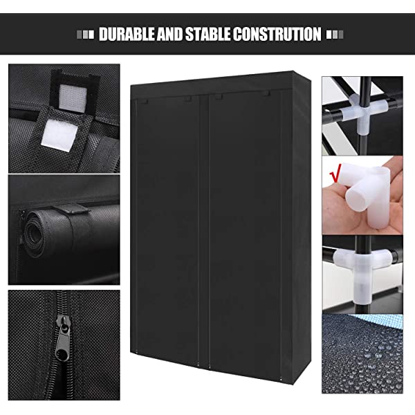 ERONE Shoe Rack Storage Organizer , 28 Pairs Portable Double Row with Nonwoven Fabric Cover Shoe Rack Cabinet for Closet (Black)