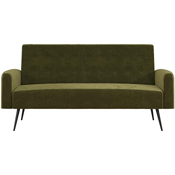 Novogratz 2360379N Z Stevie, Convertible Sofa Bed Couch, Ivory Velvet Futon