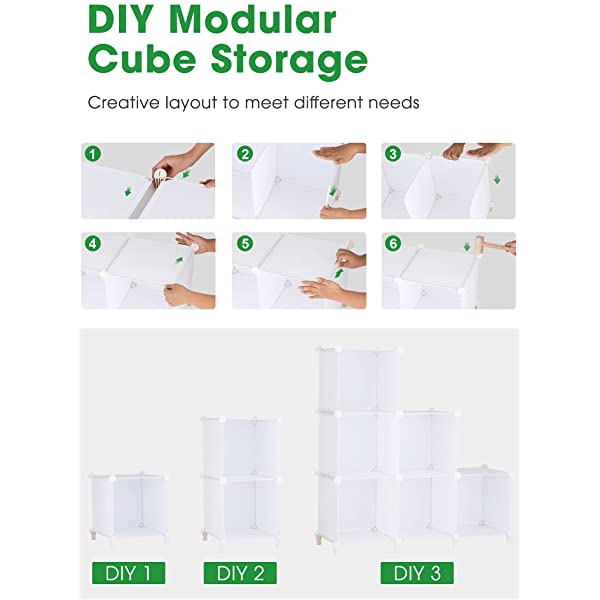 Puroma Cube Storage Organizer 6-Cube Closet Storage Shelves with Wooden Mallet DIY Closet Cabinet Bookshelf Plastic Square Organizer Shelving for Home, Office, Bedroom - Black Black Medium