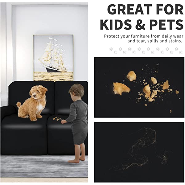 Easy-Going PU Leather Recliner Sofa Slipcovers, Waterproof Stretch Sofa Covers, 8 Pieces Stretch Furniture Protector, Elastic Strap Shield Pets Kids Children Cats Dogs Beige