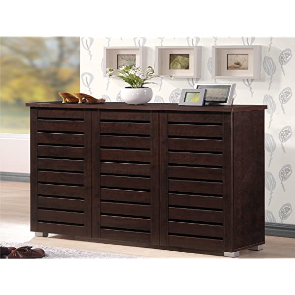 Wholesale Interiors Baxton Studio Adalwin Modern and Contemporary 3-Door Dark Brown Wooden Entryway Shoes Storage Cabinet