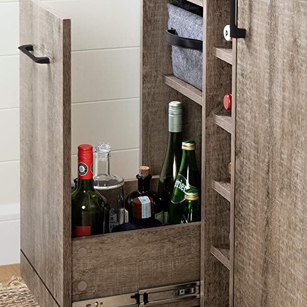 South Shore Bar Cabinet with Bottle and Glass Storage, Black Oak Black Oak Bar Cabinet