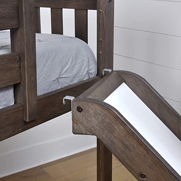 Max & Lily Twin Low Loft Bed with Staircase, White White Low Loft + Staircase Bed