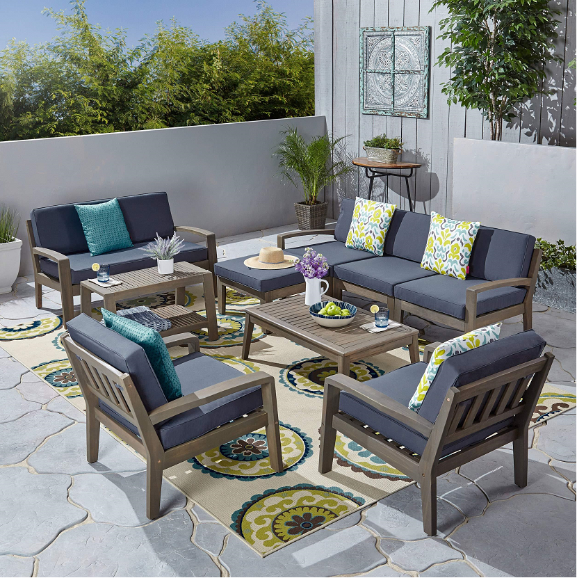 【Furniture】7-Seater Sectional Sofa Set for Patio with Loveseat, Club Chairs, Ottoman & Coffee Tables