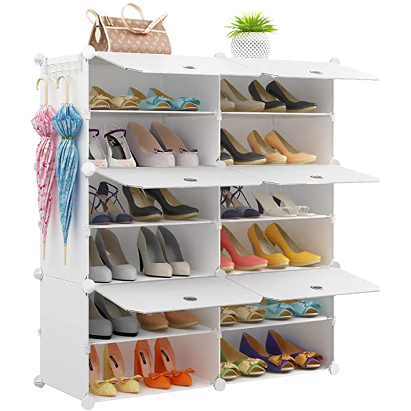KOUSI Portable Shoe Rack Organizer 24 Pair Tower Shelf Storage Cabinet Stand Expandable for Heels, Boots, Slippers, 6 Tier White 32