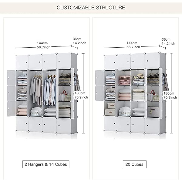 YOZO Cube Storage Organzier Portable Closet Wardrobe Bedroom Dresser (71x14x71 inches) Portable Closet Cube Shelf Armoire Pantry Cabinet, 25 Cubes, Blue 25Cubes Blue