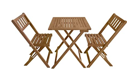 3 Pieces Outdoor Patio Furniture Set Wood Folding Patio Bistro Set Outdoor Bistro Set Table and Chairs Set with 2 Chairs and Square Table for Pool Beach Backyard Balcony Porch Deck Garden