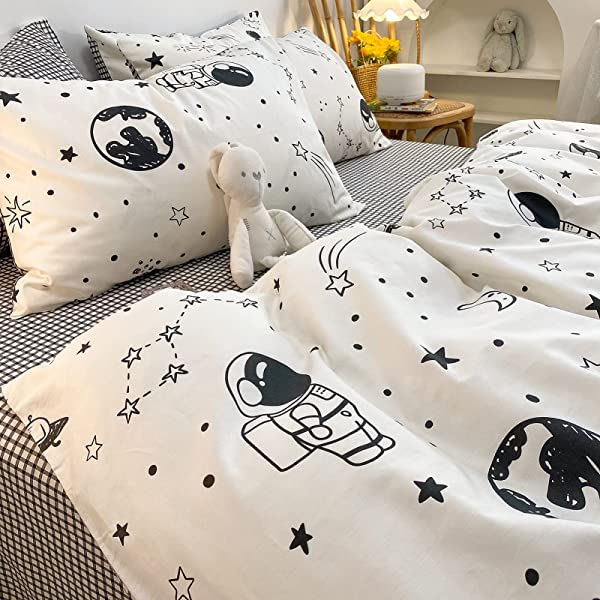 New Cartoon Animals Elephant Print Duvet Cover Sets for Kids 100% Cotton Reversible Soft 3 Pieces Kids Bedding Duvet Cover Pillowcases Kawaii Cloud Bedding Sets, Queen/Full Full/Queen (1 Duvet Cover + 2 Pillowcases) Multi A00 Elephant Bunny Balloon