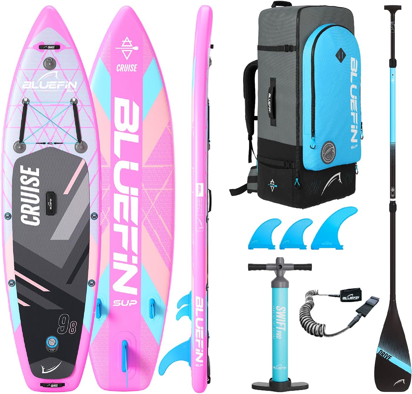 Bluefin Cruise SUP Inflatable Stand Up Paddle Board | Premium Paddleboard Accessories | Multiple sizes: Kids, 9'8, 10'4, 10’8, 12’, 15'