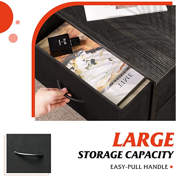 WLIVE Nightstand with 2 Fabric Drawers, Bedside Furniture & End Table Dresser for Bedroom, Living Room, Steel Frame, Wood Top, Easy Pull Handle Charcoal Gray