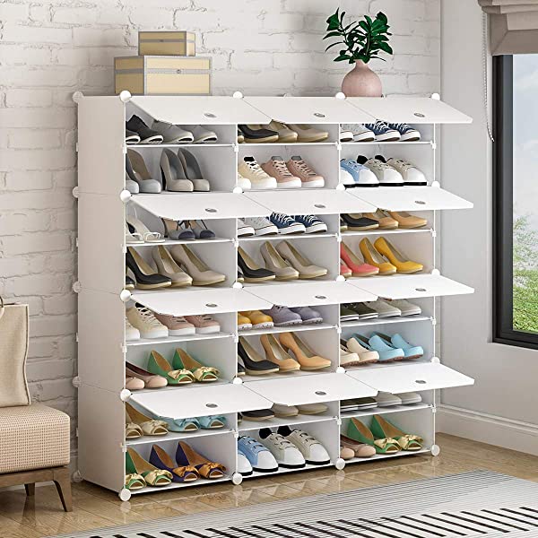KOUSI Portable Shoe Rack Organizer 24 Pair Tower Shelf Storage Cabinet Stand Expandable for Heels, Boots, Slippers, 6 Tier White 32