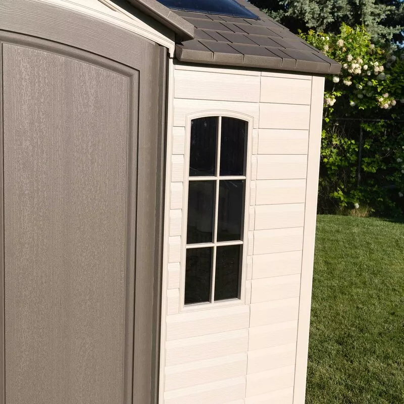 Plastic storage shed 10 ft wide X 8 ft deep; A clearance sale